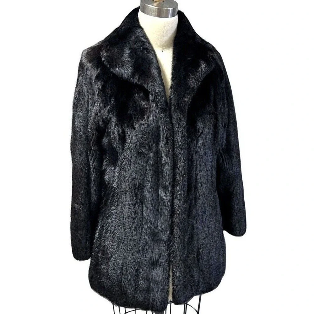 Mob wife Flemington Furs Mink Fur Ranch Natural Blk Mint Sz S/M Matching Hat vtg - Picture 3 of 16